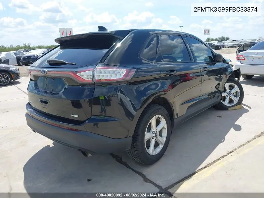 2015 Ford Edge Se VIN: 2FMTK3G99FBC33374 Lot: 40020092