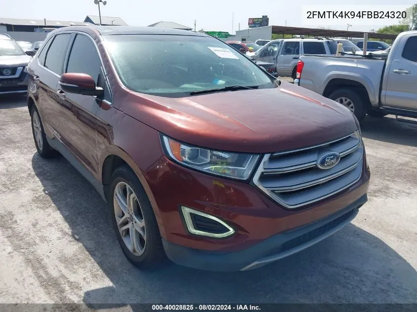 2015 Ford Edge Titanium VIN: 2FMTK4K94FBB24320 Lot: 40028825