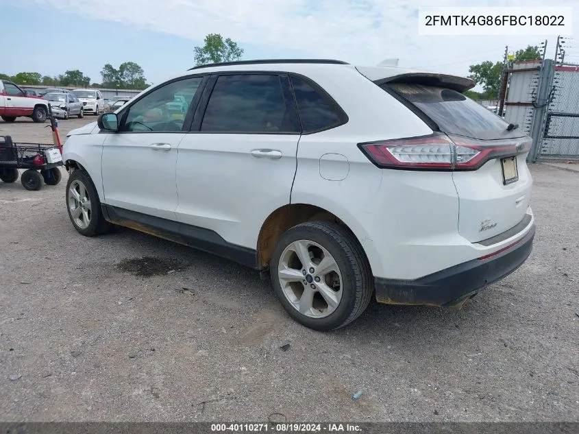 2FMTK4G86FBC18022 2015 Ford Edge Se