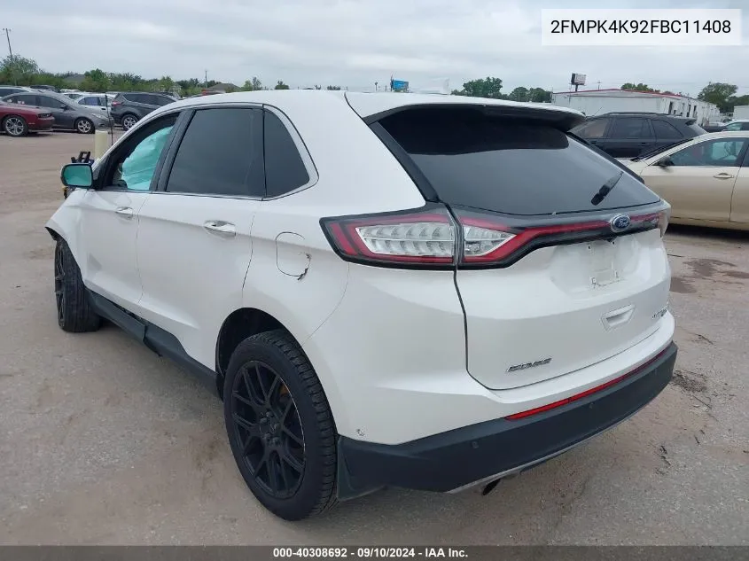 2015 Ford Edge Titanium VIN: 2FMPK4K92FBC11408 Lot: 40308692