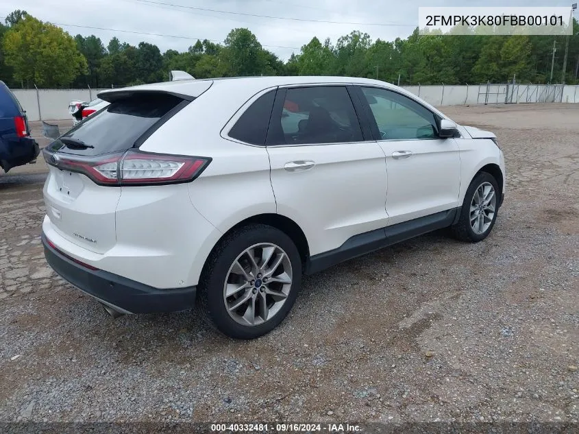 2015 Ford Edge Titanium VIN: 2FMPK3K80FBB00101 Lot: 40332481