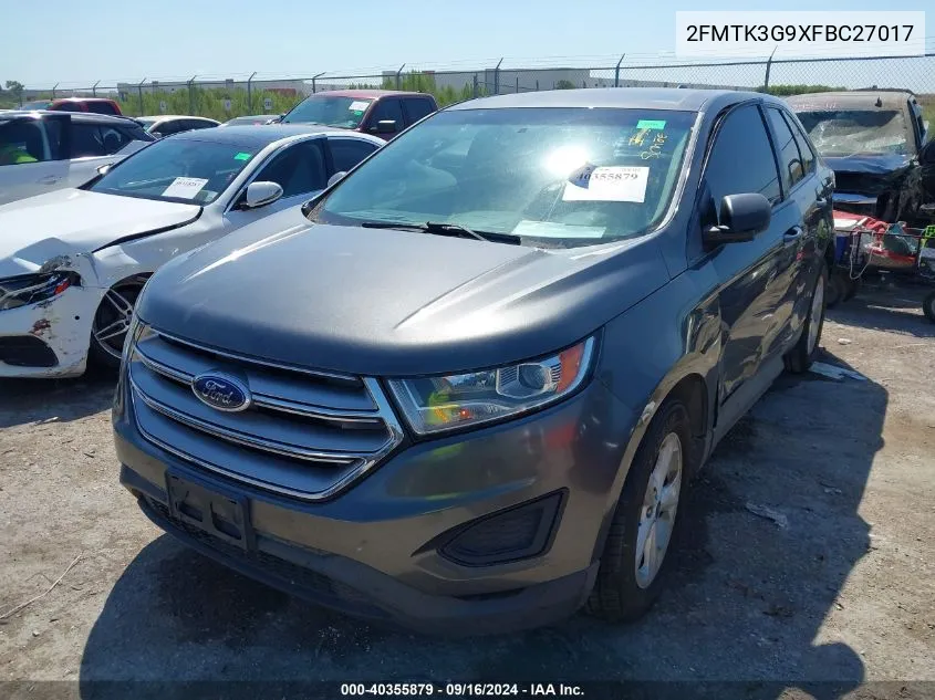 2015 Ford Edge Se VIN: 2FMTK3G9XFBC27017 Lot: 40355879