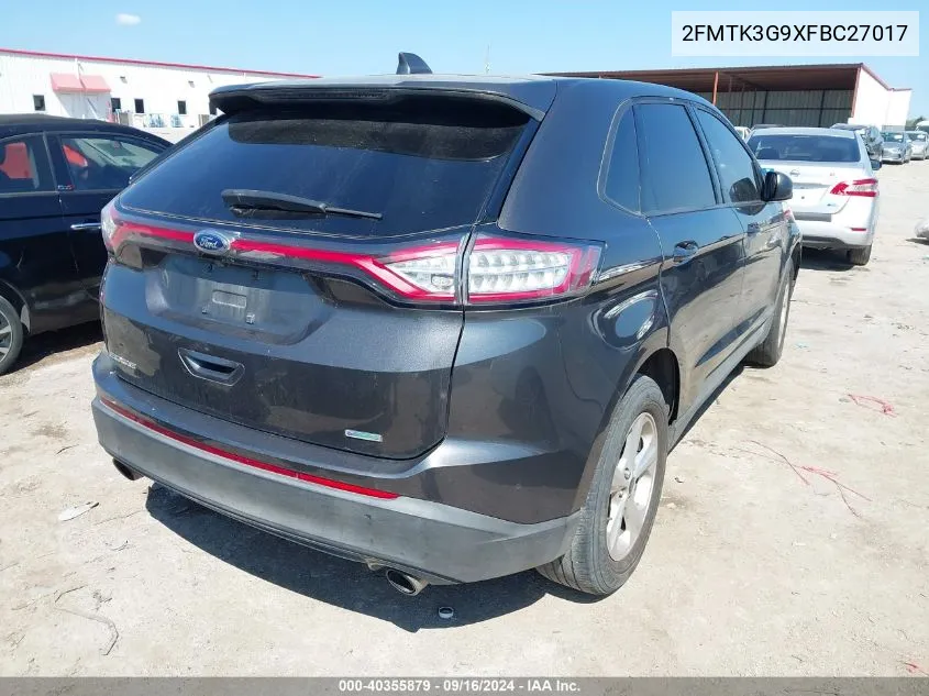 2015 Ford Edge Se VIN: 2FMTK3G9XFBC27017 Lot: 40355879