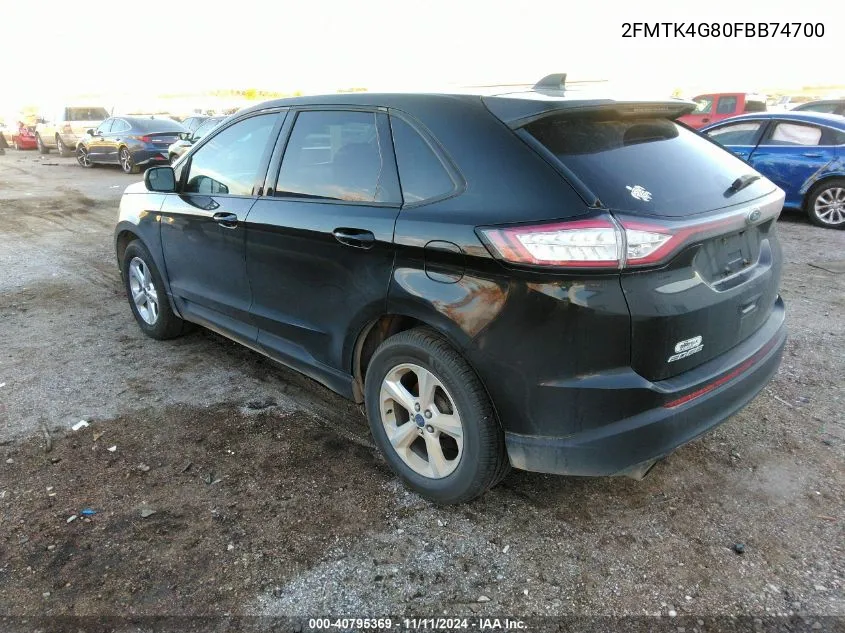 2015 Ford Edge Se VIN: 2FMTK4G80FBB74700 Lot: 40795369