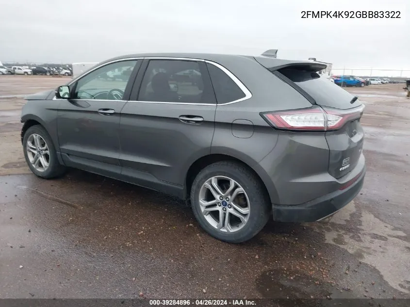 2016 Ford Edge Titanium VIN: 2FMPK4K92GBB83322 Lot: 39284896