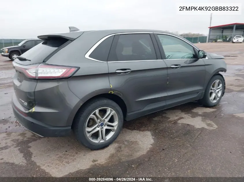 2016 Ford Edge Titanium VIN: 2FMPK4K92GBB83322 Lot: 39284896