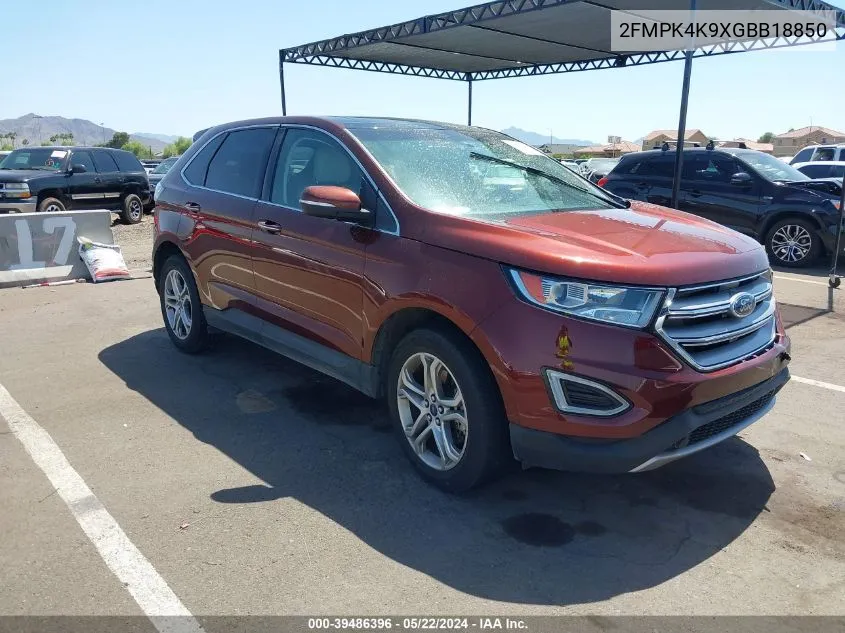 2016 Ford Edge Titanium VIN: 2FMPK4K9XGBB18850 Lot: 39486396