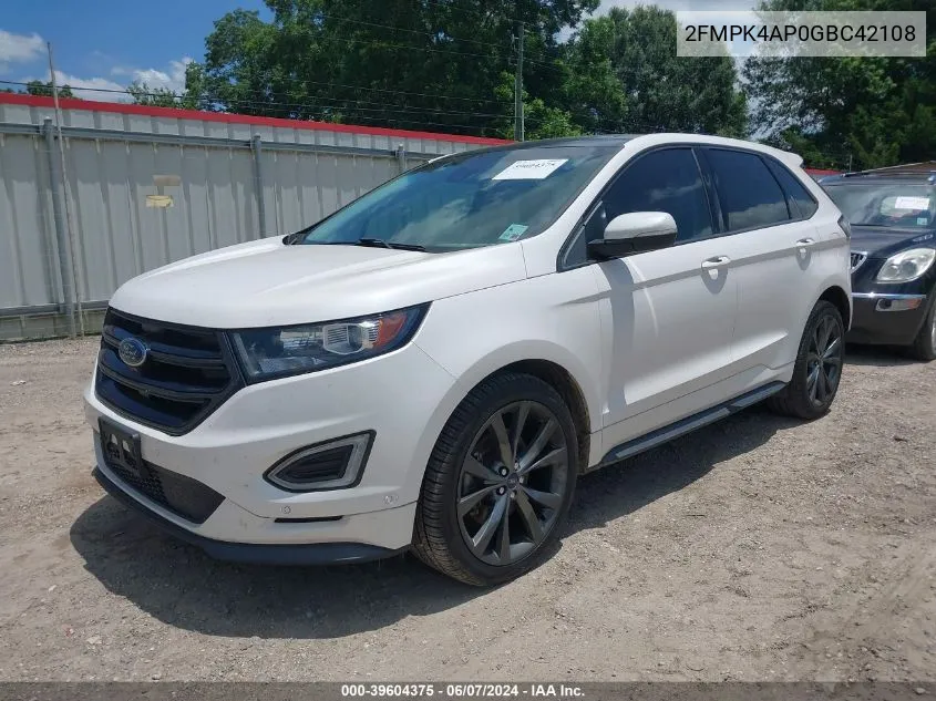 2016 Ford Edge Sport VIN: 2FMPK4AP0GBC42108 Lot: 39604375