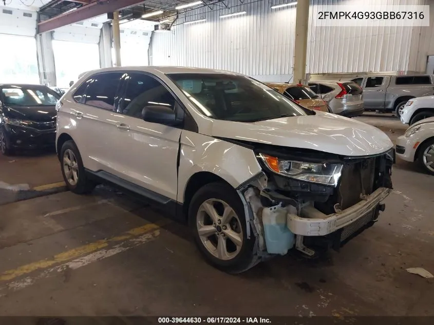 2016 Ford Edge Se VIN: 2FMPK4G93GBB67316 Lot: 39644630