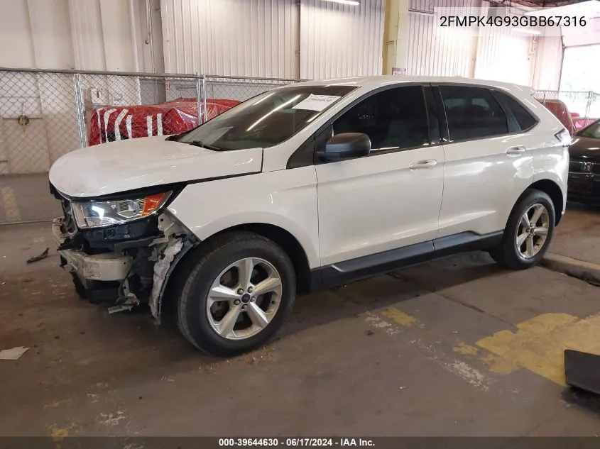 2016 Ford Edge Se VIN: 2FMPK4G93GBB67316 Lot: 39644630