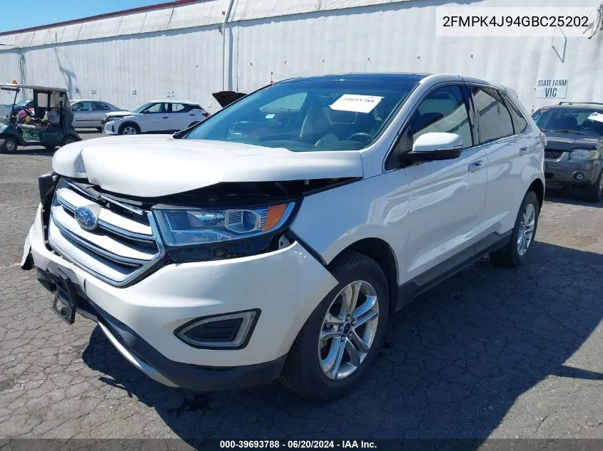 2016 Ford Edge Sel VIN: 2FMPK4J94GBC25202 Lot: 39693788