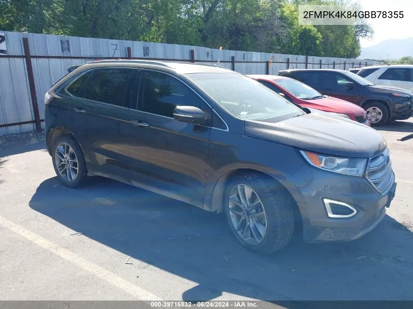 2016 Ford Edge Titanium VIN: 2FMPK4K84GBB78355 Lot: 39716832