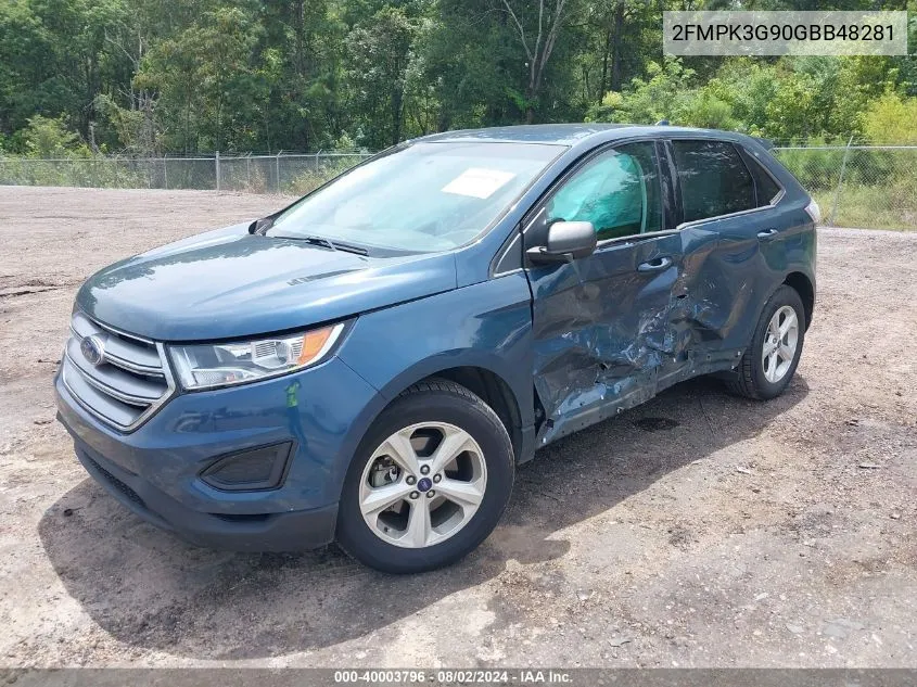 2016 Ford Edge Se VIN: 2FMPK3G90GBB48281 Lot: 40003796