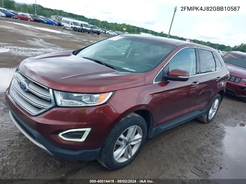 2016 Ford Edge Sel VIN: 2FMPK4J82GBB10587 Lot: 40014419