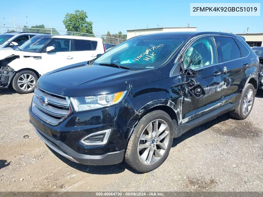 2016 Ford Edge Titanium VIN: 2FMPK4K92GBC51019 Lot: 40064700