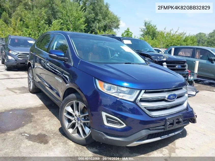 2016 Ford Edge Titanium VIN: 2FMPK4K82GBB32829 Lot: 40102069