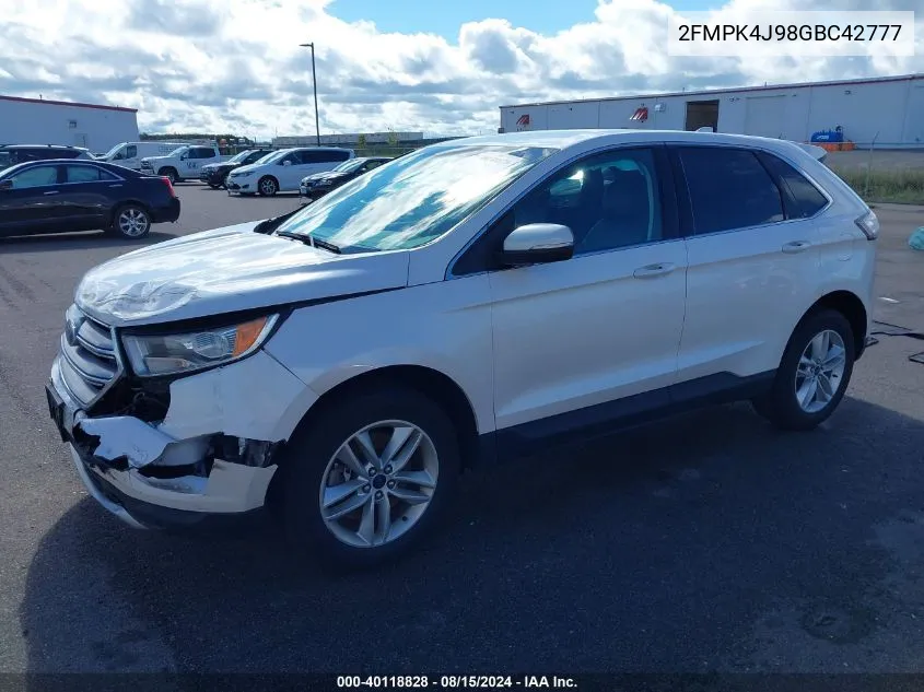 2016 Ford Edge Sel VIN: 2FMPK4J98GBC42777 Lot: 40118828