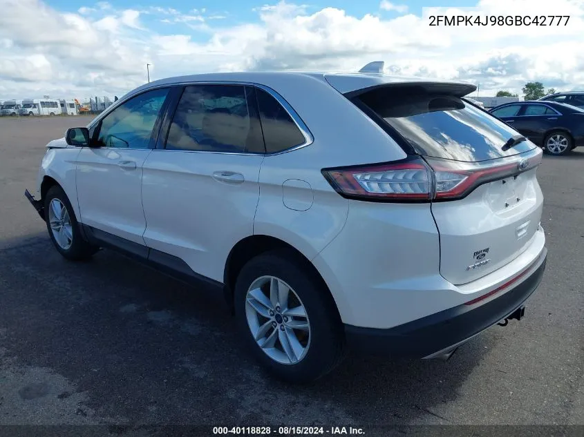 2016 Ford Edge Sel VIN: 2FMPK4J98GBC42777 Lot: 40118828