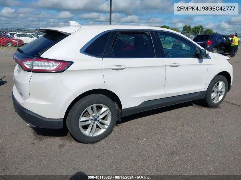 2016 Ford Edge Sel VIN: 2FMPK4J98GBC42777 Lot: 40118828