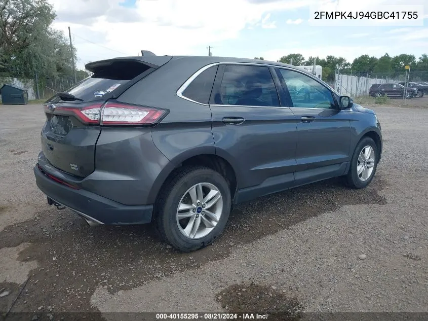 2016 Ford Edge Sel VIN: 2FMPK4J94GBC41755 Lot: 40155295