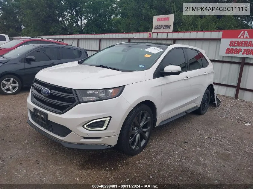 2016 Ford Edge Sport VIN: 2FMPK4AP4GBC11119 Lot: 40299481