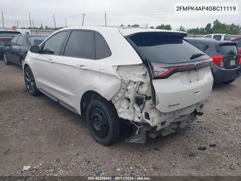 2016 Ford Edge Sport VIN: 2FMPK4AP4GBC11119 Lot: 40299481