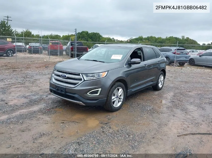 2016 Ford Edge Sel VIN: 2FMPK4J81GBB06482 Lot: 40364795