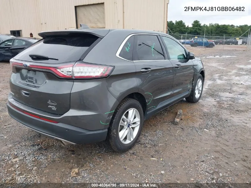 2016 Ford Edge Sel VIN: 2FMPK4J81GBB06482 Lot: 40364795