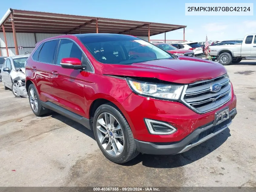 2016 Ford Edge Titanium VIN: 2FMPK3K87GBC42124 Lot: 40367355