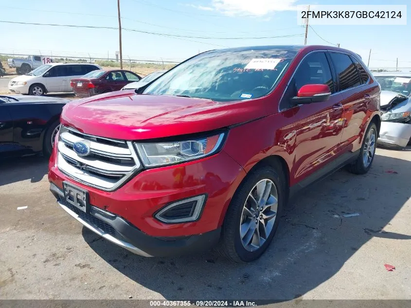 2016 Ford Edge Titanium VIN: 2FMPK3K87GBC42124 Lot: 40367355