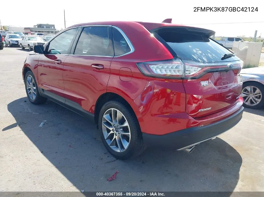 2016 Ford Edge Titanium VIN: 2FMPK3K87GBC42124 Lot: 40367355