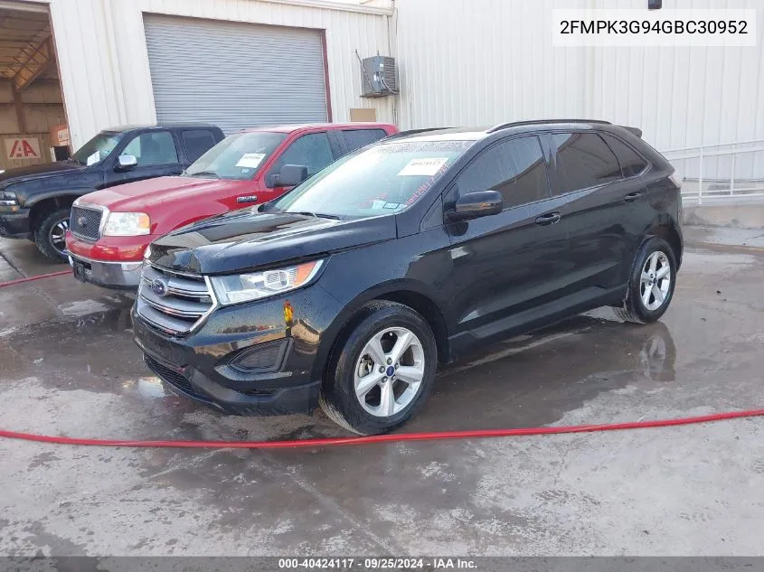 2016 Ford Edge Se VIN: 2FMPK3G94GBC30952 Lot: 40424117