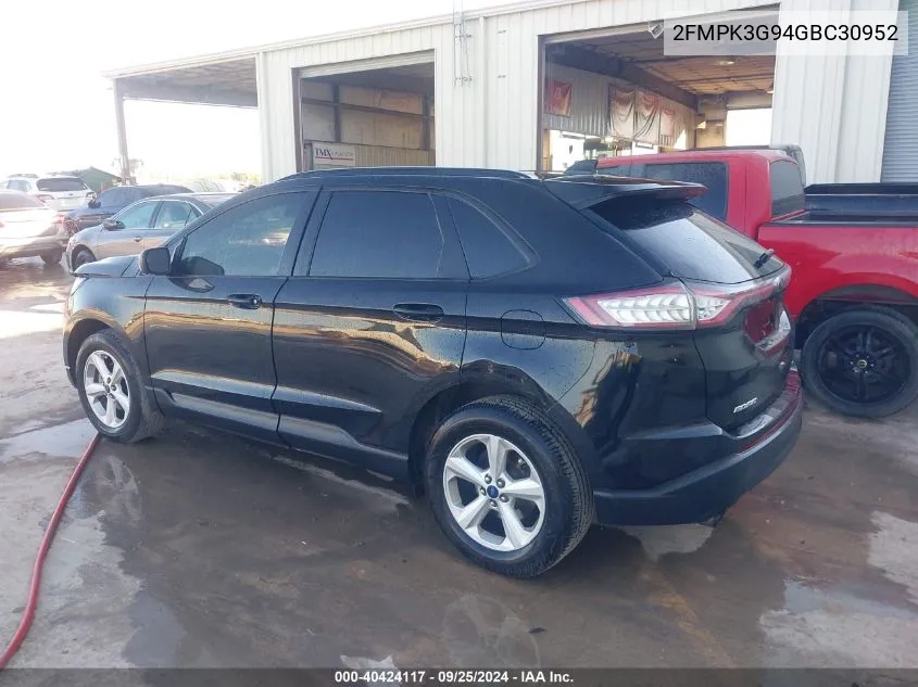 2016 Ford Edge Se VIN: 2FMPK3G94GBC30952 Lot: 40424117