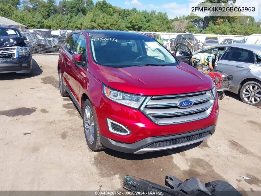 2016 Ford Edge Titanium VIN: 2FMPK4K92GBC63963 Lot: 40426752