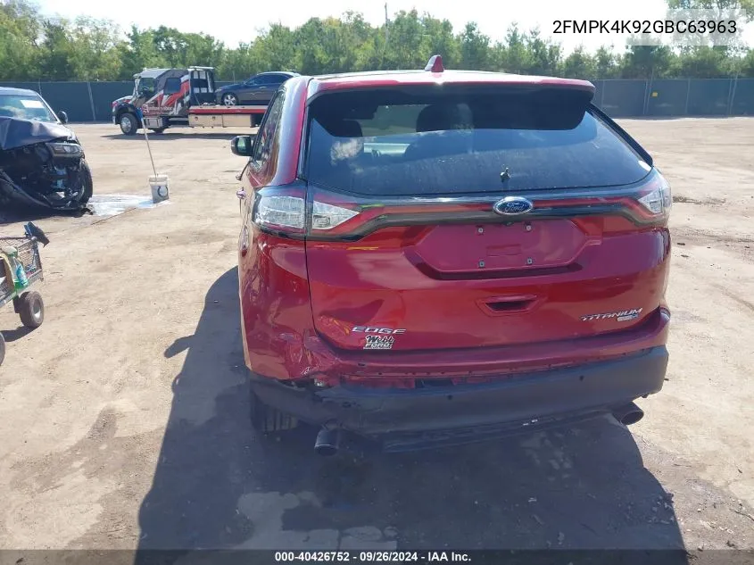 2016 Ford Edge Titanium VIN: 2FMPK4K92GBC63963 Lot: 40426752