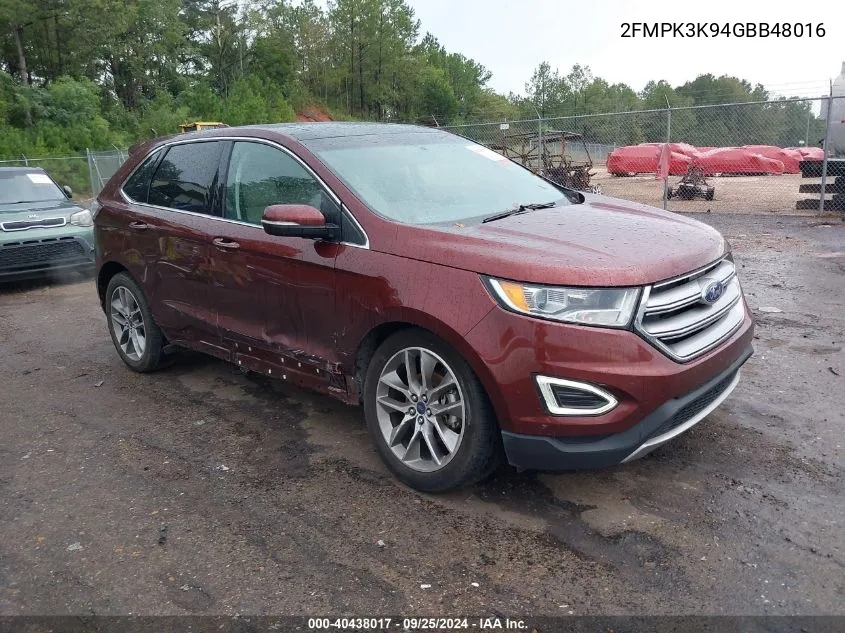 2016 Ford Edge Titanium VIN: 2FMPK3K94GBB48016 Lot: 40438017