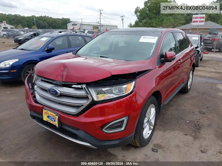 2016 Ford Edge Sel VIN: 2FMPK4J8XGBC04894 Lot: 40455125