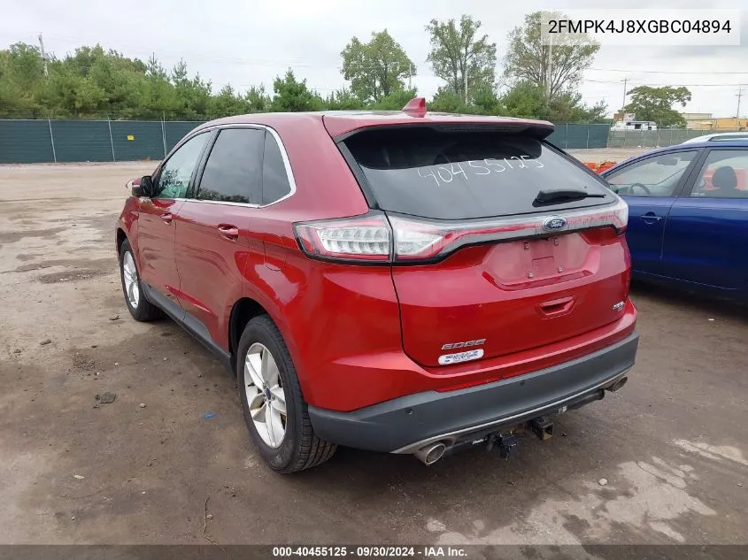 2016 Ford Edge Sel VIN: 2FMPK4J8XGBC04894 Lot: 40455125