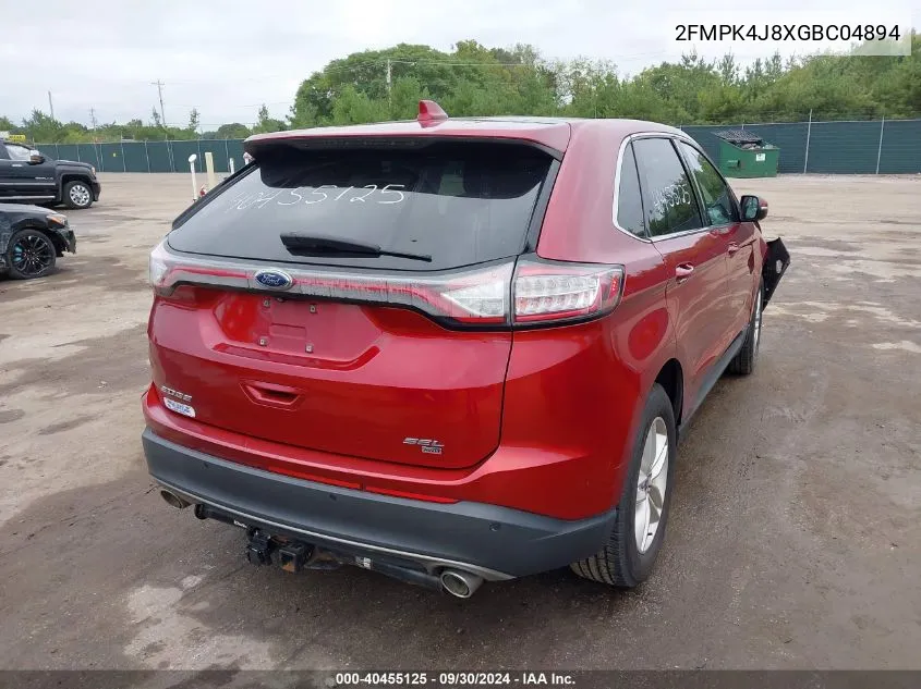 2016 Ford Edge Sel VIN: 2FMPK4J8XGBC04894 Lot: 40455125