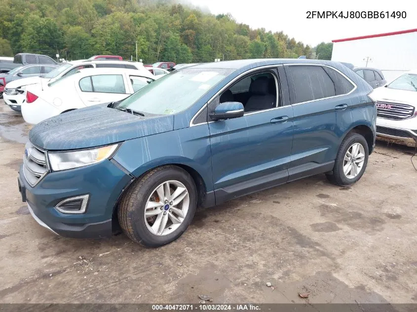 2016 Ford Edge Sel VIN: 2FMPK4J80GBB61490 Lot: 40472071