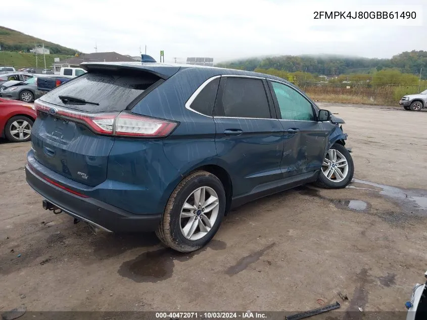 2016 Ford Edge Sel VIN: 2FMPK4J80GBB61490 Lot: 40472071