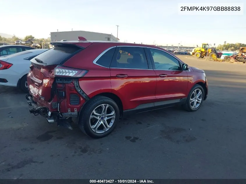 2016 Ford Edge Titanium VIN: 2FMPK4K97GBB88838 Lot: 40473427