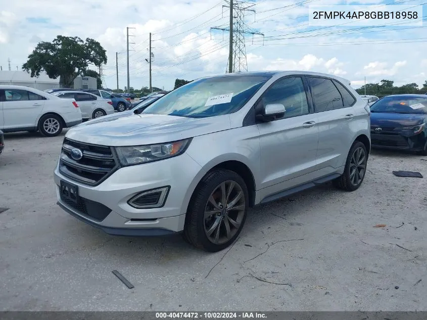 2016 Ford Edge Sport VIN: 2FMPK4AP8GBB18958 Lot: 40474472