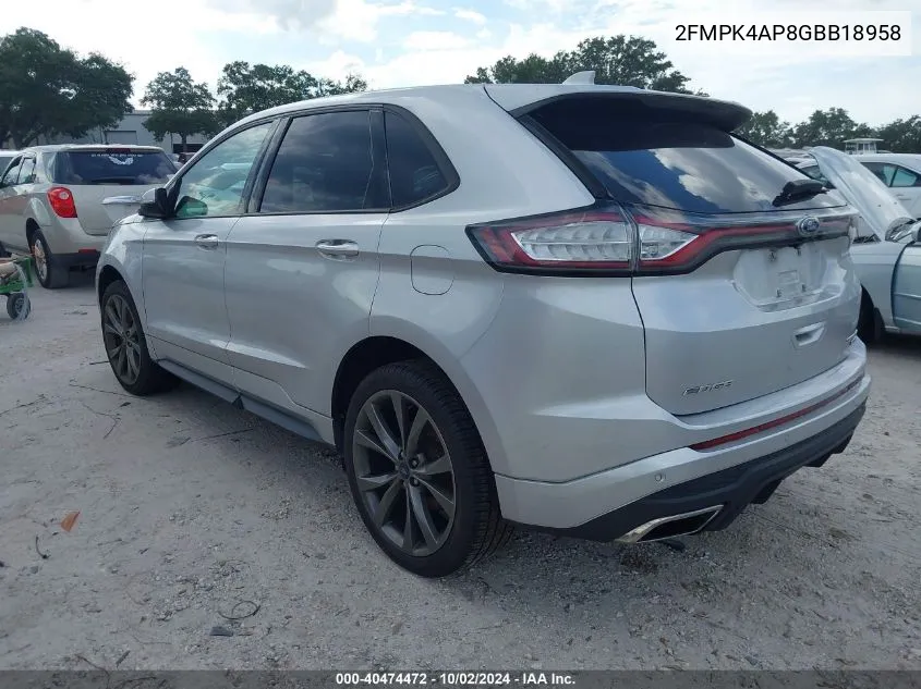 2016 Ford Edge Sport VIN: 2FMPK4AP8GBB18958 Lot: 40474472