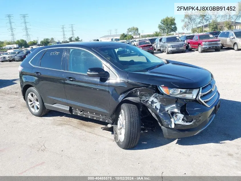 2016 Ford Edge Sel VIN: 2FMPK4J8XGBB91452 Lot: 40485575