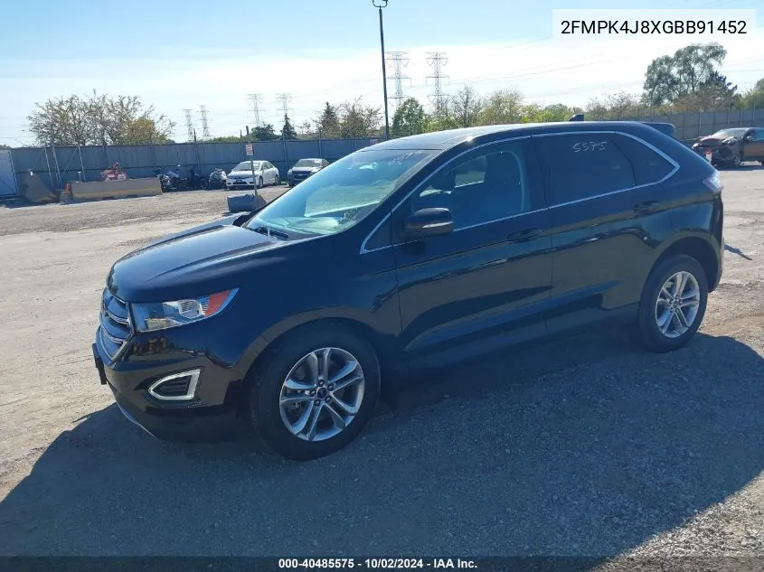 2016 Ford Edge Sel VIN: 2FMPK4J8XGBB91452 Lot: 40485575