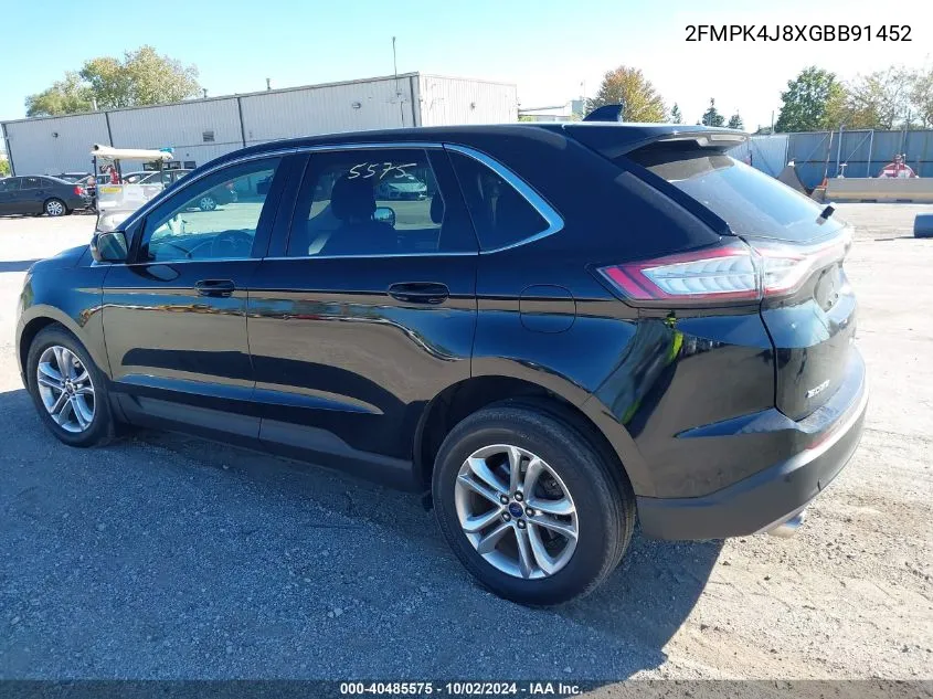 2016 Ford Edge Sel VIN: 2FMPK4J8XGBB91452 Lot: 40485575