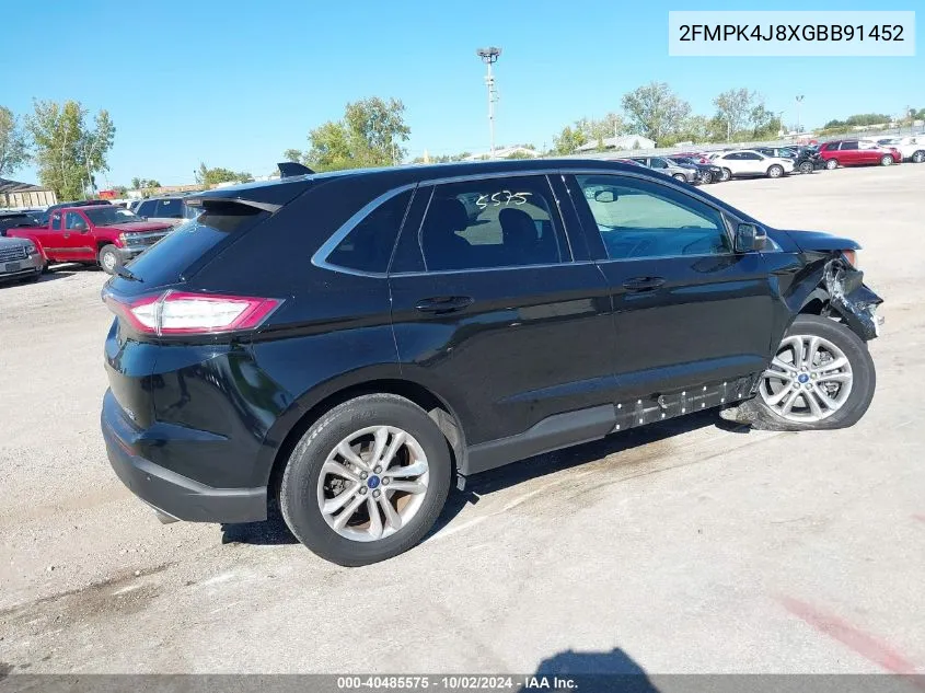 2016 Ford Edge Sel VIN: 2FMPK4J8XGBB91452 Lot: 40485575