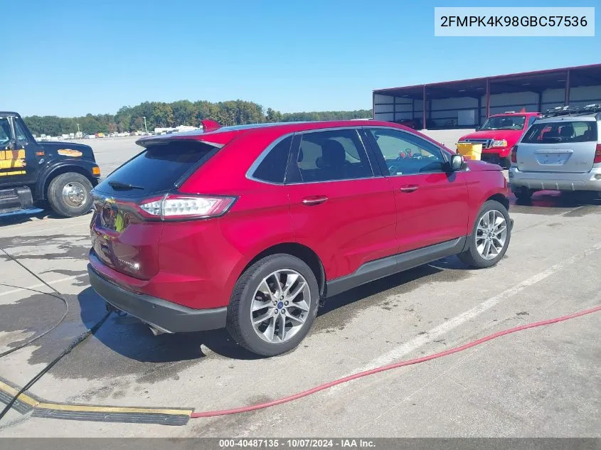 2016 Ford Edge Titanium VIN: 2FMPK4K98GBC57536 Lot: 40487135