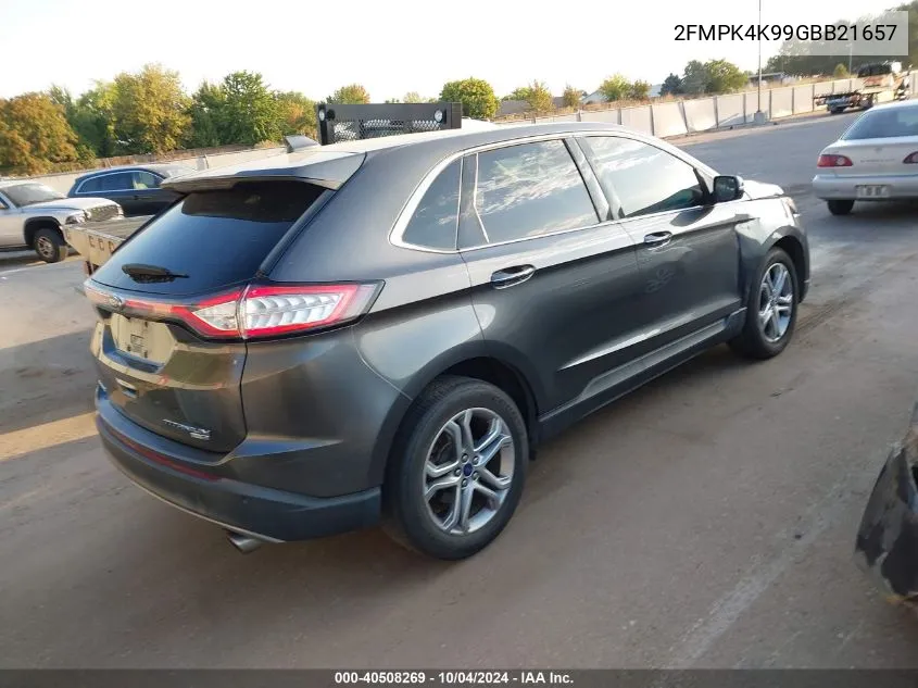 2016 Ford Edge Titanium VIN: 2FMPK4K99GBB21657 Lot: 40508269